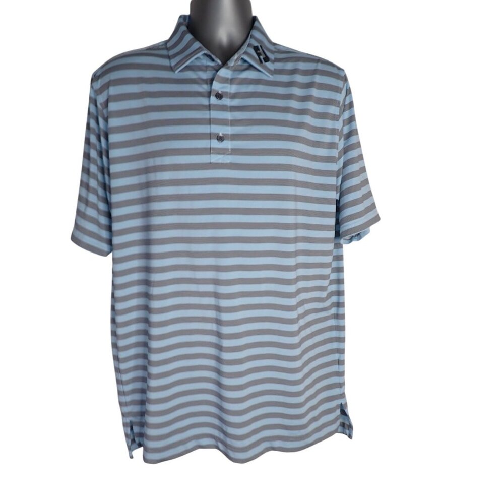 FootJoy Golf Shirt Men Large Polo Athletic Blue Gray Striped Logo Performance‎